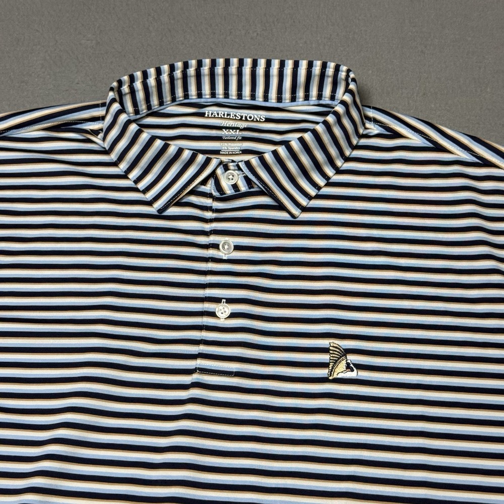 Harlestons Heritage Stripe Golf Polo Shirt Mens 2XL XXL Performance Stretch